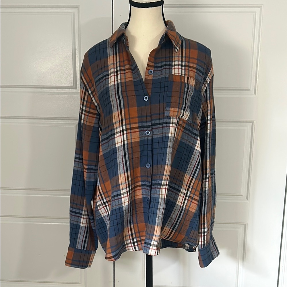 Women’s Blue and Orange Casual Button Down Shirt